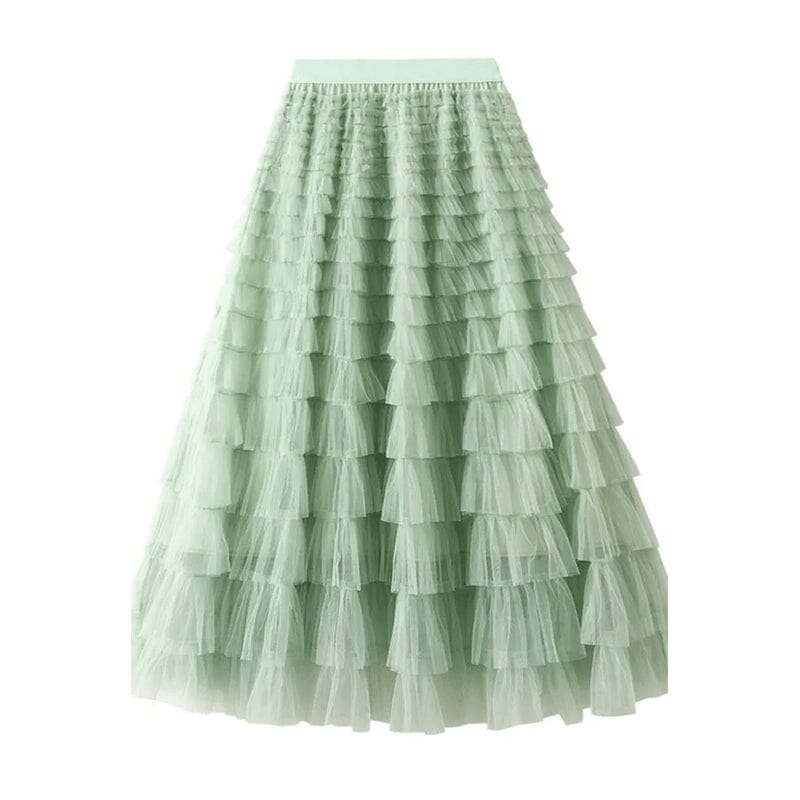 Jupe longue en tulle à taille élastique à plusieurs niveaux