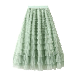 Jupe longue en tulle à taille élastique à plusieurs niveaux