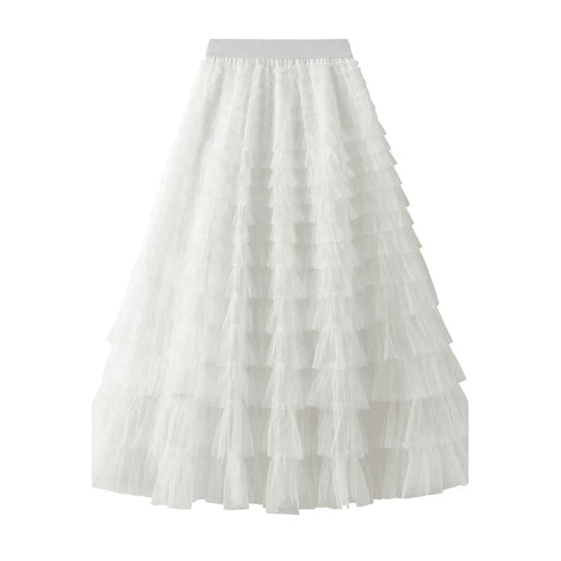 Jupe longue en tulle à taille élastique à plusieurs niveaux