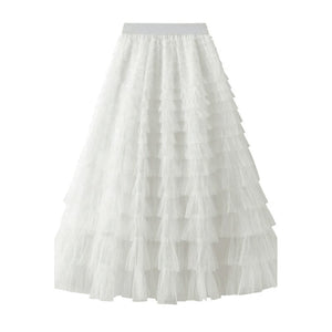 Jupe longue en tulle à taille élastique à plusieurs niveaux
