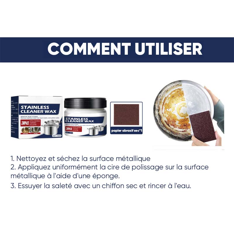 Pâte de nettoyage magique pour l'acier inoxydable