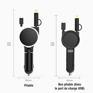 3-en-1 Chargeur Voiture Avec Câble Rétractable - ciaovie