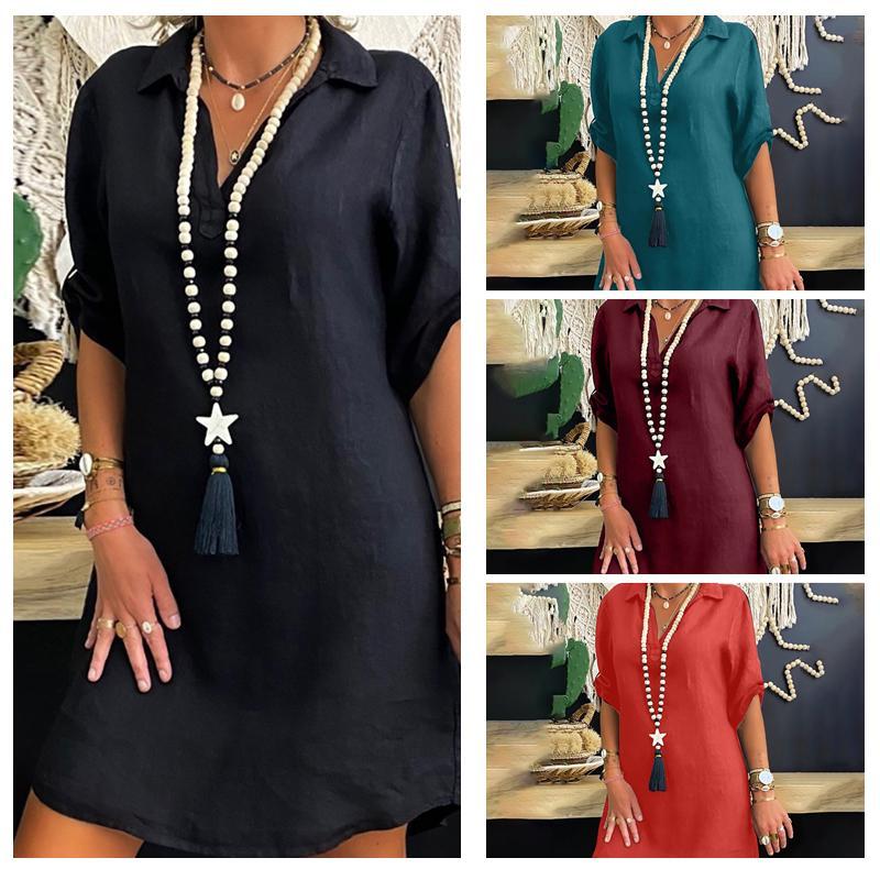 Robe Chemise Nordique à Manches Courtes
