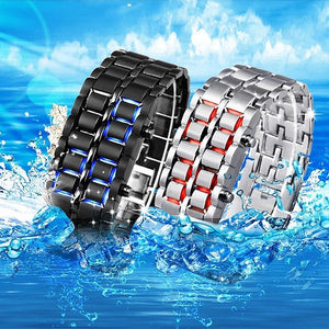 Montre-bracelet Numérique à LED en Acier Inoxydable Design Lave pour Hommes