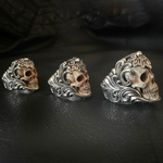 Bague tête de mort en bois de cerf à armure florale polonaise vintage