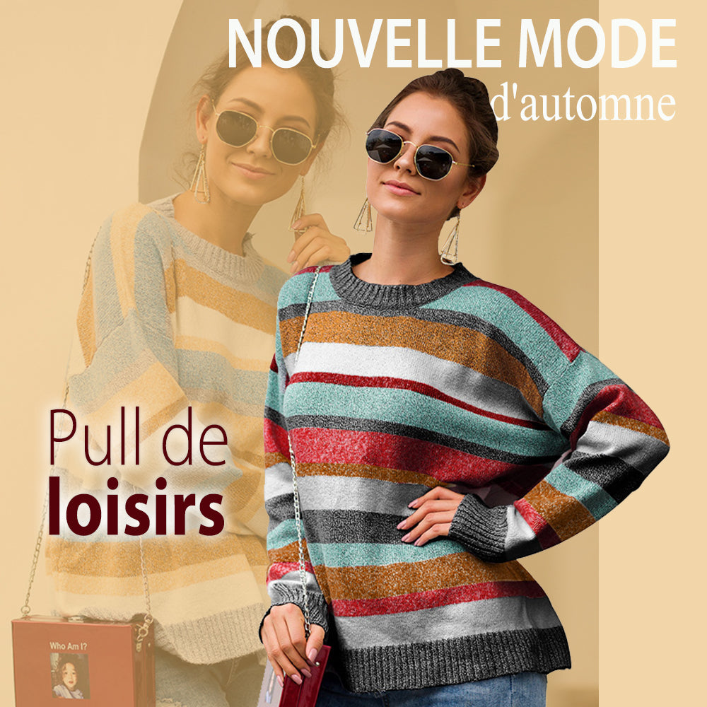 Ciaovie™ Pull Ras du Cou à Rayures Mode Automne pour Femmes - ciaovie
