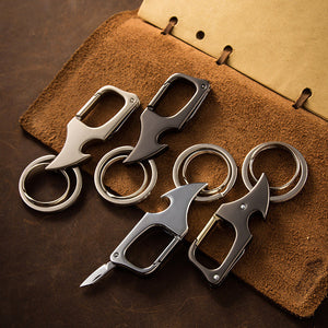 Ouvre-bouteille pendentif multifonctionnel porte-clés en métal à double anneau
