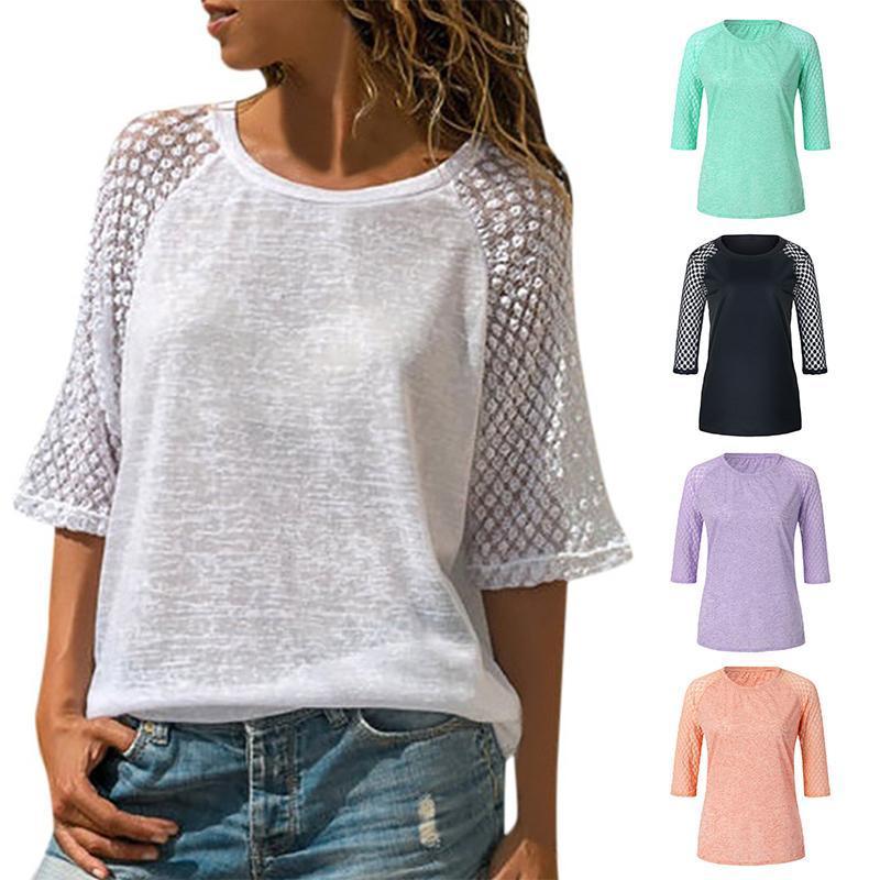 Ciaovie™ T-shirt Femme-Coutures en Dentelle et Encolure Ronde - ciaovie
