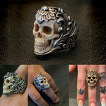 Bague tête de mort en bois de cerf à armure florale polonaise vintage