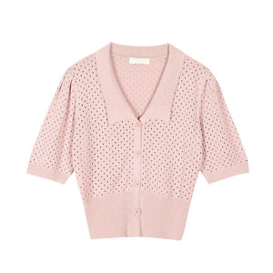 Cardigan Ajouré À Col V pour Femmes - ciaovie