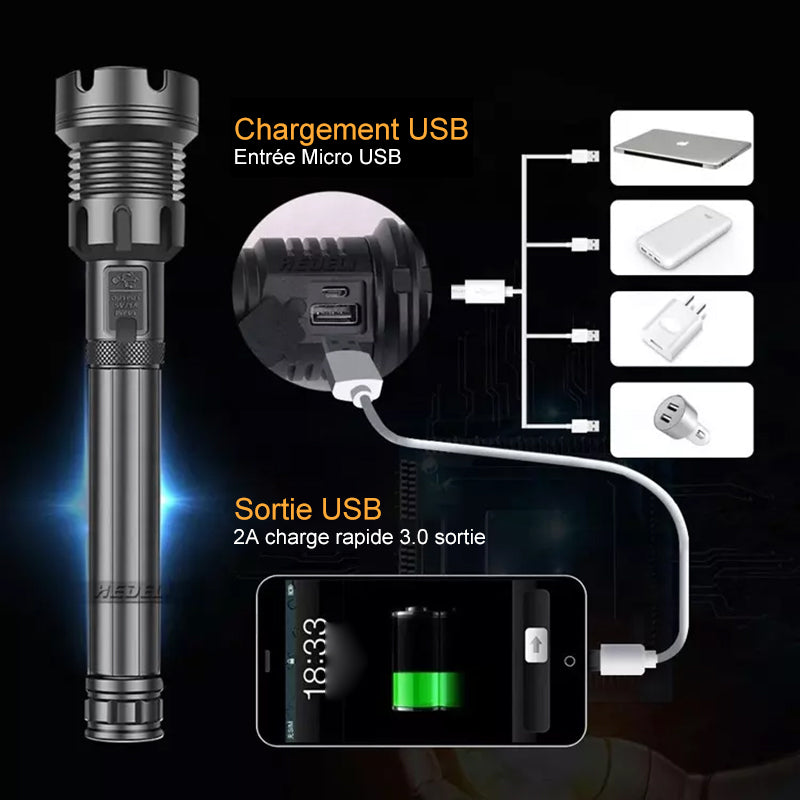 Lampe de Poche Laser LED Tactique Rechargeable