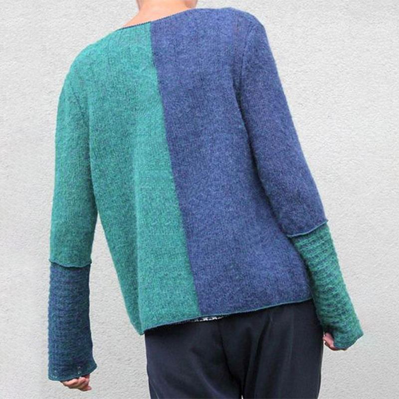 Pull en Tricot de Couleur Contrastée
