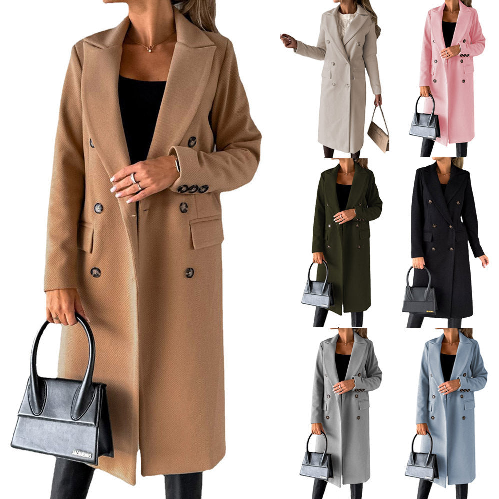 Manteau en laine à double boutonnage à manches longues