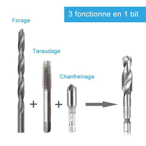 Jeu de 6 tarauds combinés à queue hexagonale