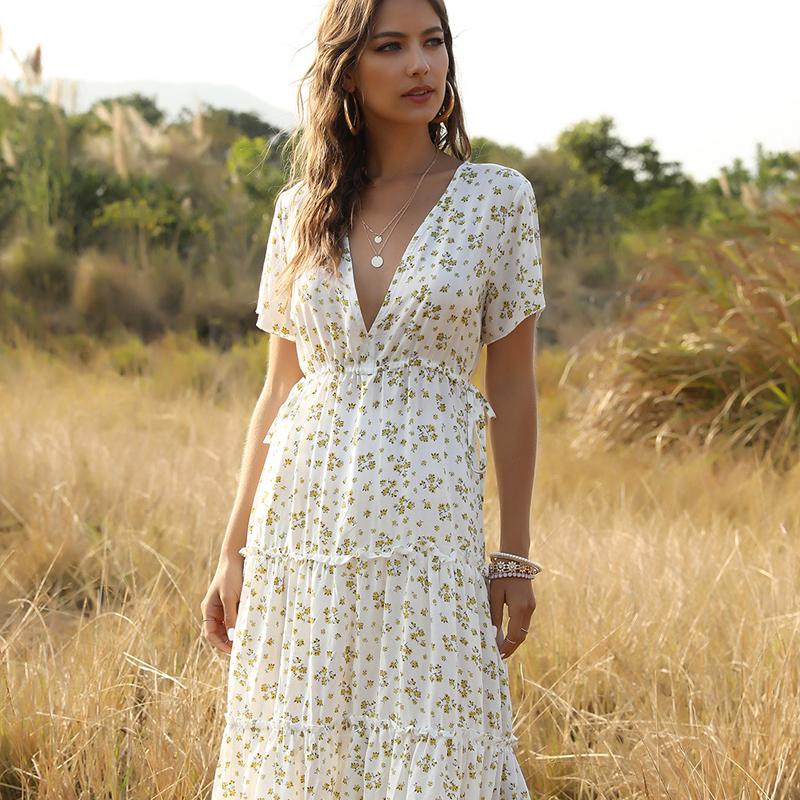 Robe bohème à encolure en V