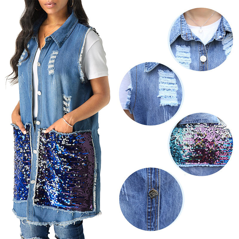 Ciaovie™ Femmes Veste en Jean sans Manches Denim Vintage - ciaovie