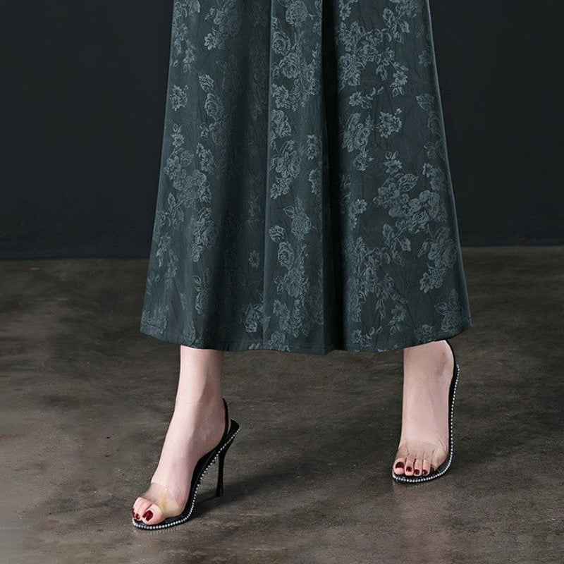 Pantalon Large Taille Haute à Imprimé Vintage pour Femme