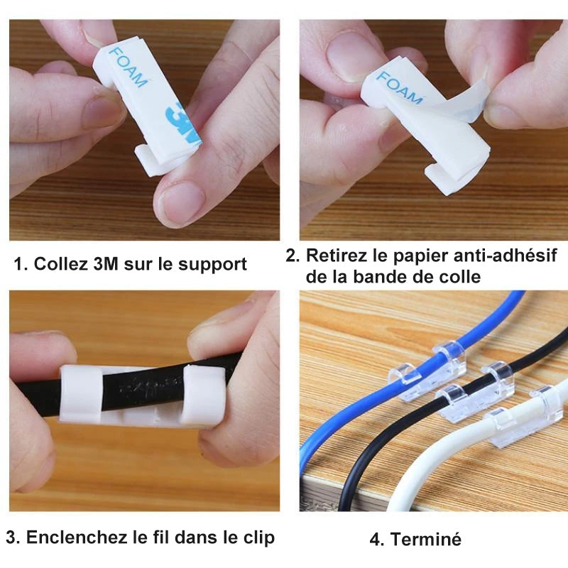 Auto-adhésif Fil/Câble Clips en Plastique - ciaovie