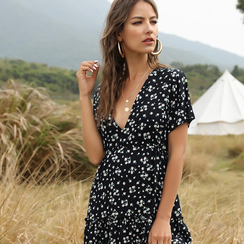 Robe bohème à encolure en V
