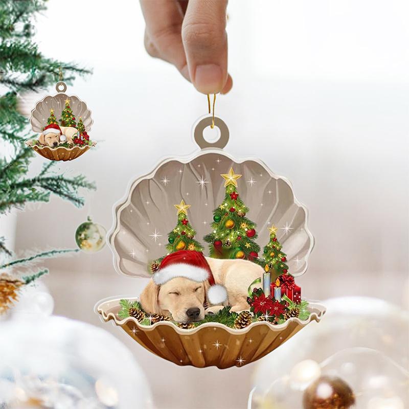 Pendentif De Coquillage NOËL Où Il y a Un Chien Mignon Qui Dort Dedans