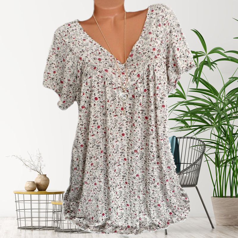T-shirt d'été décontracté à manches courtes et à col en V pour femmes