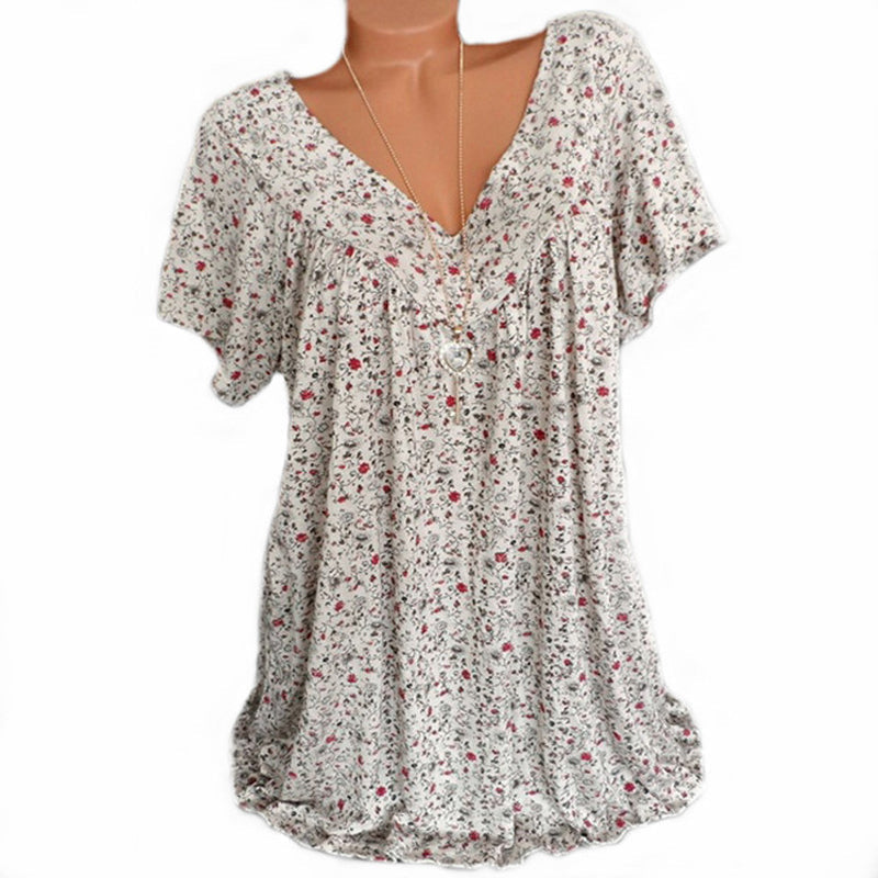 T-shirt d'été décontracté à manches courtes et à col en V pour femmes