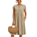 Robe col rond en coton femme